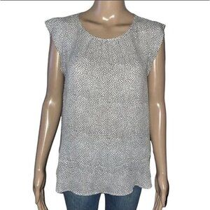 Loft Womens Black & White Polka Dot Sleeveless Blouse L
